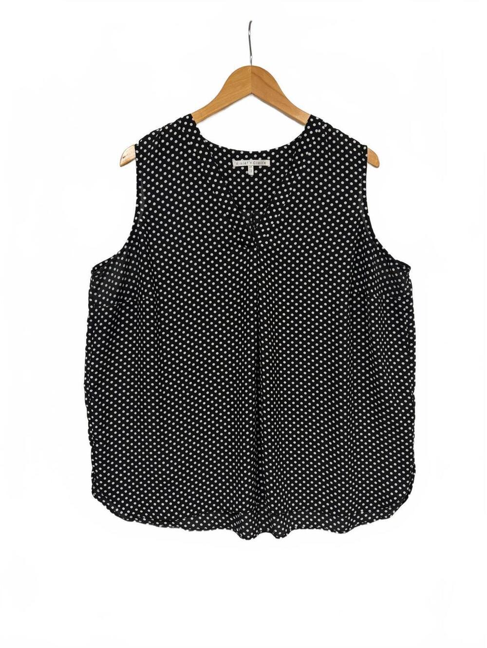 Violet + Claire 2X Black White Polka Dot Sleeveless Blouse Plus Size
